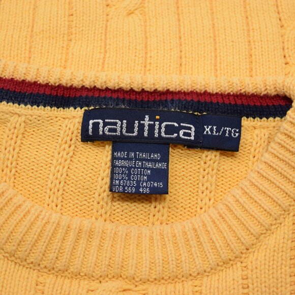 Nautical Crewneck Pullover Sweater Men XL Extra Large Cable Knit Yellow Preppy - Picture 9 of 16